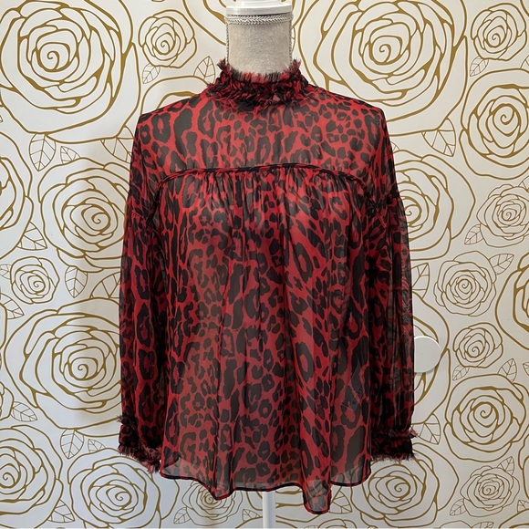 Zara high neck chiffon-like cheetah printed blouse - Picture 1 of 4